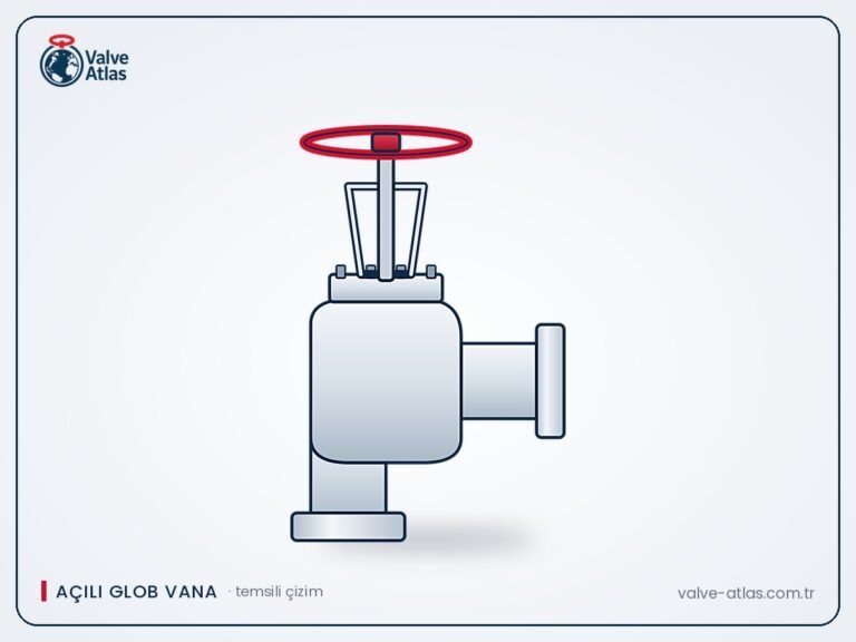 Açılı tip glob vana, temsili çizim