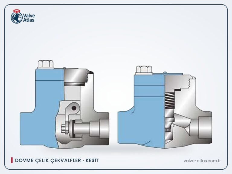 Dövme çelik pistonlu ve bilyalı çekvalf kesitleri