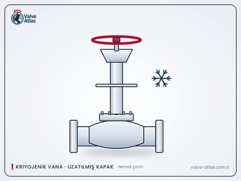 Uzatılmış kapaklı kriyojenik vana, temsili çizim