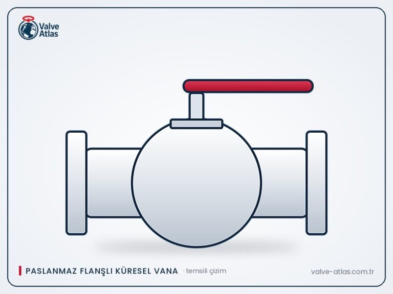 Paslanmaz flanşlı küresel vana, temsili çizim